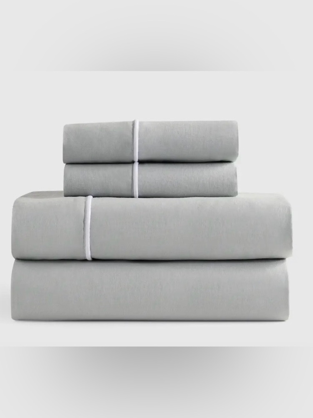 NWT Quince European Linen 4 Pc Piped Sheet Set, King (Mist/White) MSRP $194